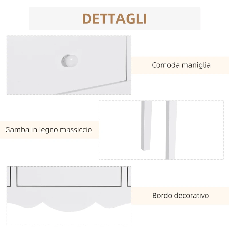 HOMCOM Tavolo Consolle Moderno da Ingresso in MDF con 3 Cassetti, 100x32x85 cm, Bianco