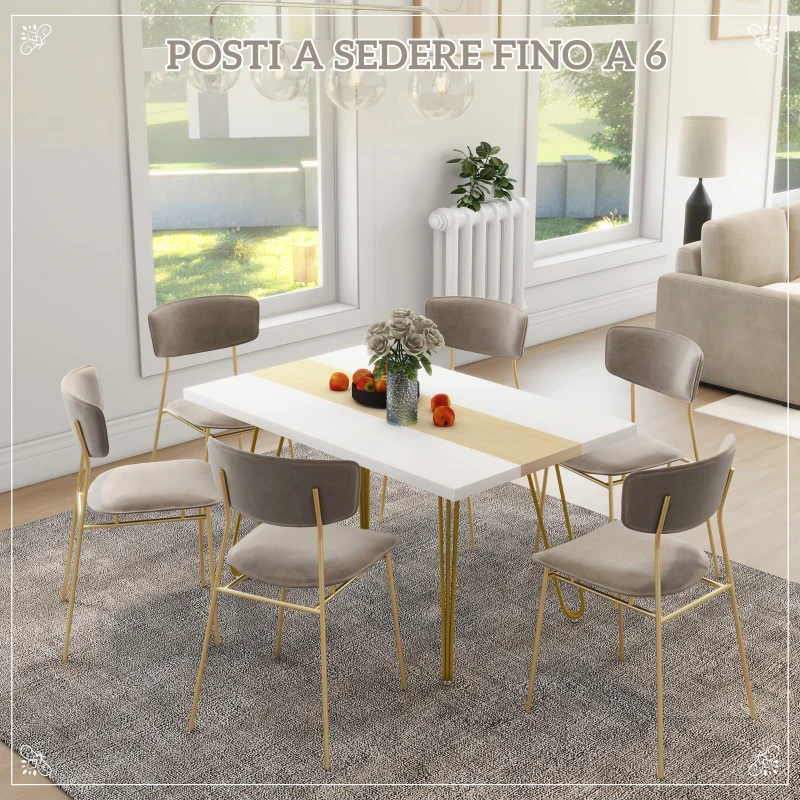 HOMCOM Tavolo da Cucina e Soggiorno per 6 Persone Max con Gambe a Forcina, in MDF e Acciaio, 140x89x75.5 cm