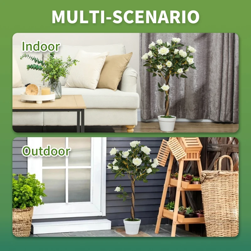 Outsunny Set of Two Faux Rose Trees - White