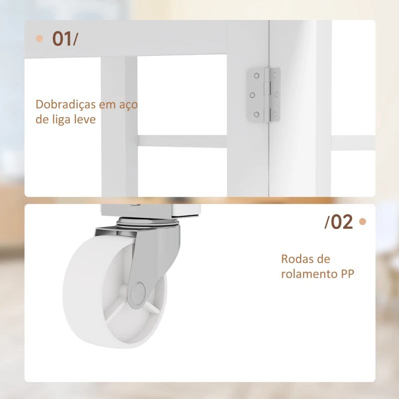 HOMCOM Mesa Dobrável com Asas Dobráveis Mesa de Cozinha com 2 Rodas e Prateleiras Estilo Moderno 120x60x75 cm Branco