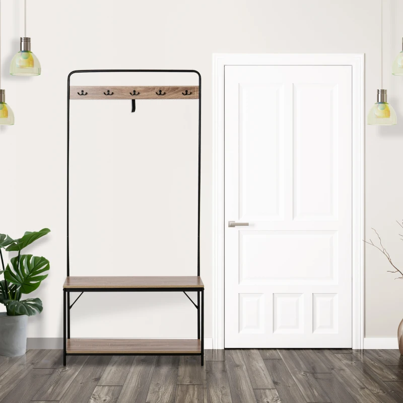 HOMCOM Cuier cu Banca si Suport Pantofi in Stil Industrial Mobil pentru Intrare