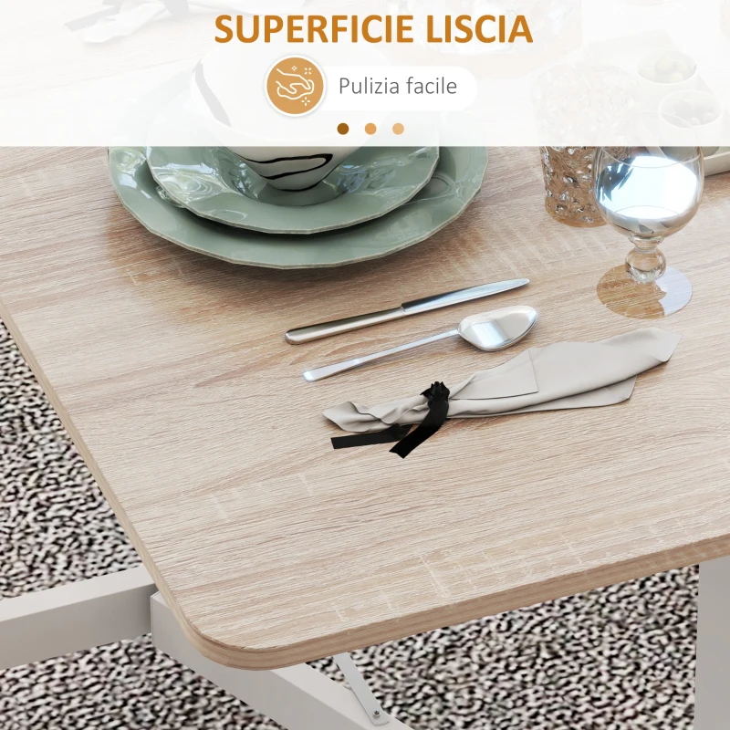 HOMCOM Tavolo Pieghevole Moderno a 2 Ribalte con Rotelle in MDF e Acciaio, 120x80x73cm, Marrone