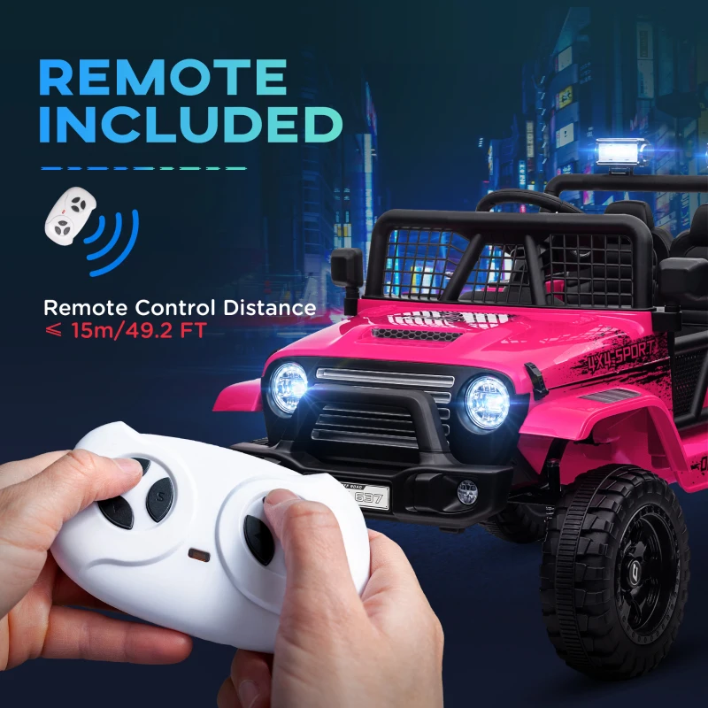 AIYAPLAY 12V Battery Powered Kids Ride On Car, Electric Truck w/ Spring Suspension, Remote, Music Horn Lights - Pink