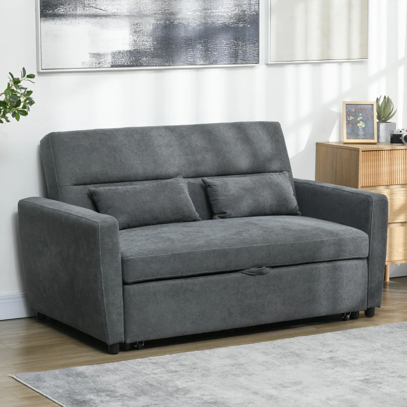 HOMCOM Schlafsofa, 2-Sitzer, ausklappbar, bis 200 kg, Holzrahmen, 155x90x88,5cm, Dunkelgrau(m-11)