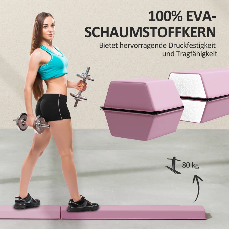 SPORTNOW Evenwichtsbalk 2,4 m, Opvouwbaar, Antislip Bodem, voor 3+ Jaar, tot 80 kg, Roze(m-5)