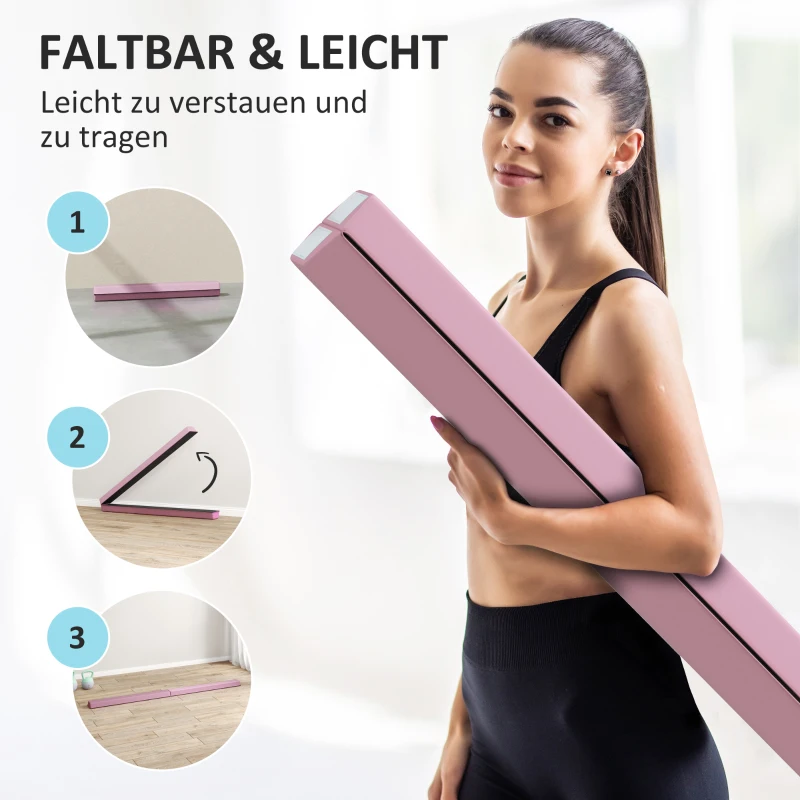 SPORTNOW Evenwichtsbalk 2,4 m, Opvouwbaar, Antislip Bodem, voor 3+ Jaar, tot 80 kg, Roze(m-4)