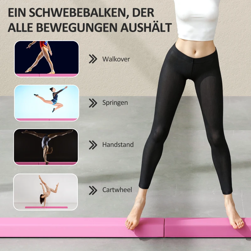 SPORTNOW Evenwichtsbalk 2,4 m, opvouwbaar, antislip bodem, voor 3+ jaar, tot 80 kg, Lichtrood(m-7)