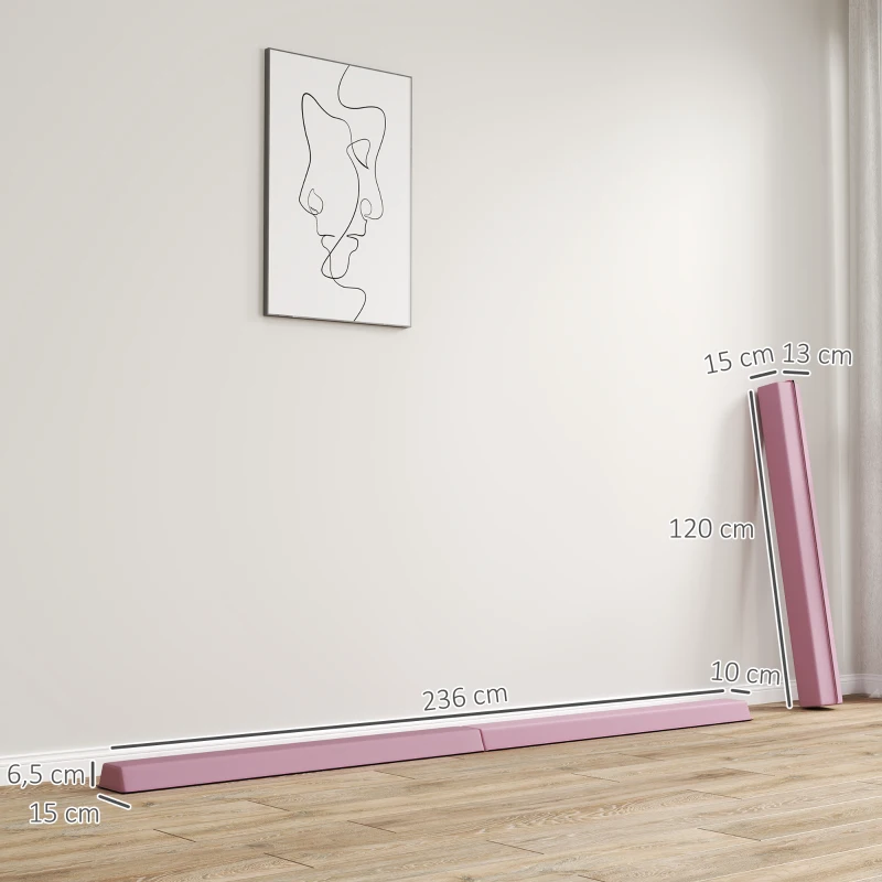 SPORTNOW Evenwichtsbalk 2,4 m, Opvouwbaar, Antislip Bodem, voor 3+ Jaar, tot 80 kg, Roze(m-3)