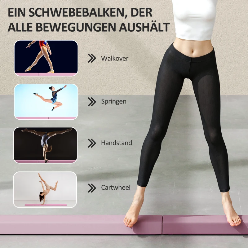 SPORTNOW Evenwichtsbalk 2,4 m, Opvouwbaar, Antislip Bodem, voor 3+ Jaar, tot 80 kg, Roze(m-7)