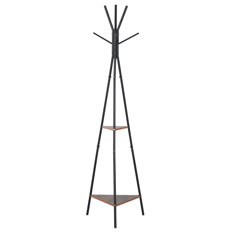 HOMCOM Cuier la copac pentru Haine cu 2 Rafturi negru si maro in Metal si Lemn