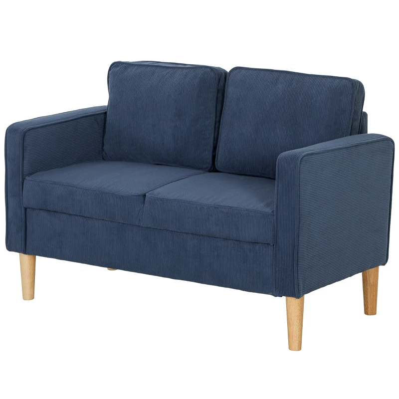HOMCOM Small Two-Seater Corduroy Sofa - Blue