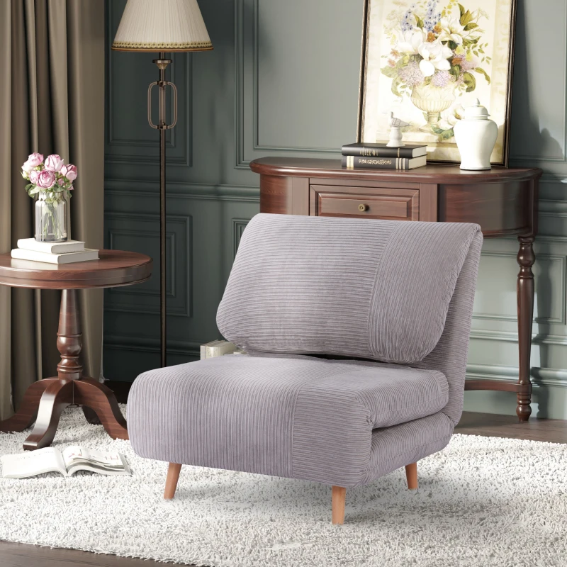 HOMCOM 2-in-1 Schlafsessel Gästebett, bis 200 kg, verstellbare Kopfstütze Cord-Optik 82 cm x 8 cm x 83 cm Grau