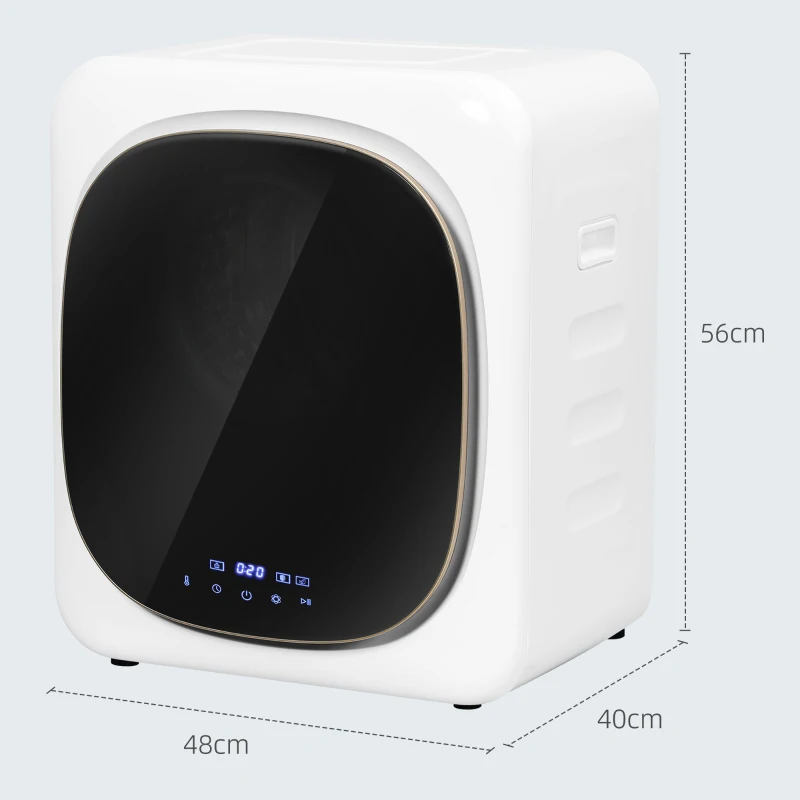 HOMCOM Wasdroger met UV-Desinfectie, Compact Ontwerp, 4 kg Capaciteit, Roestvrijstaal, Wit(m-3)