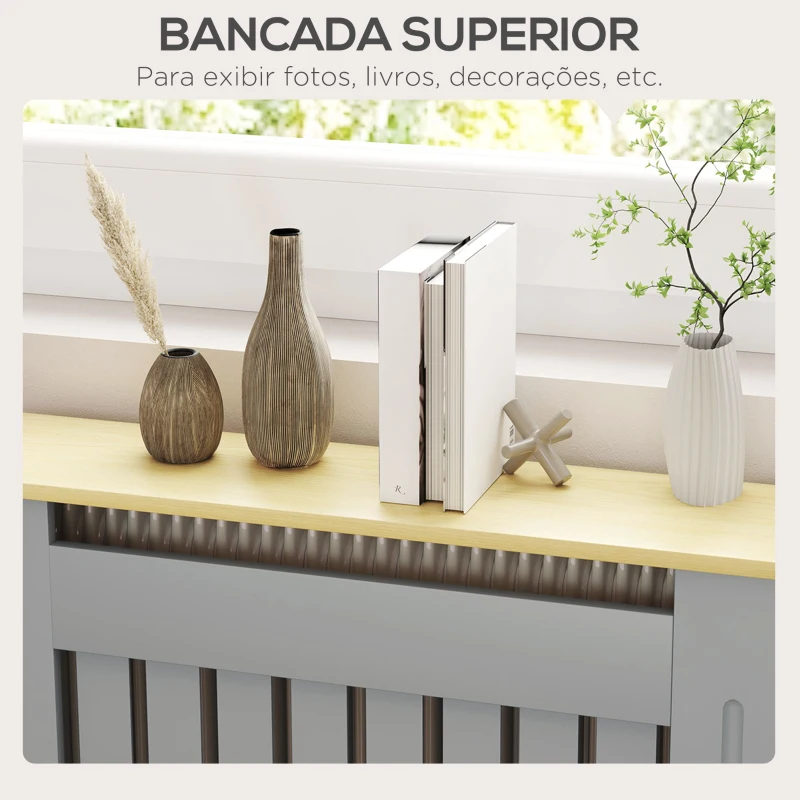 HOMCOM Cobertura Radiador 78x19x83 cm de MDF e Melamina de Madeira com Dispositivo Anti-Tombo e Desenho Moderno  Cinza