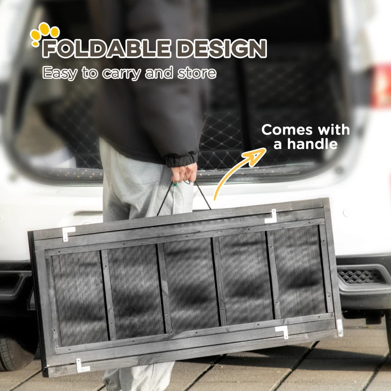 PawHut Rampa Portabila Plianta pentru Animale de COmpanie, Rampa de Masina pentru Catei cu un Maner de Transport, Rampa anti-alunecare pentru accesul cateilor in masina, Neagra