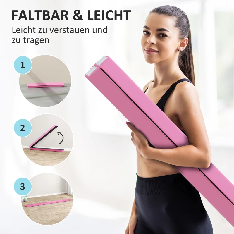 SPORTNOW Evenwichtsbalk 2,4 m, opvouwbaar, antislip bodem, voor 3+ jaar, tot 80 kg, Lichtrood(m-4)