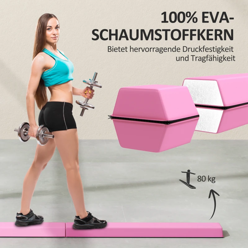 SPORTNOW Evenwichtsbalk 2,4 m, opvouwbaar, antislip bodem, voor 3+ jaar, tot 80 kg, Lichtrood(m-5)