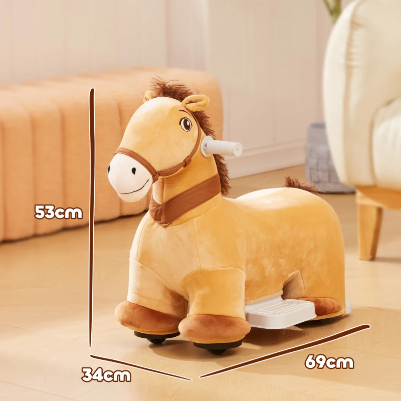 AIYAPLAY Cavalo Elétrico para Crianças de 18 a 36 Meses Cavalo de Brincar Elétrico com Bateria 6V e Música 69x34x53 cm Marrom