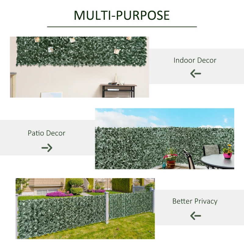 Outsunny Artificial Leaf Hedge Screen, Expandable Faux Privacy Fence Panel for Garden Outdoor Indoor Decoration, 2.4M x 1M, Dark Green