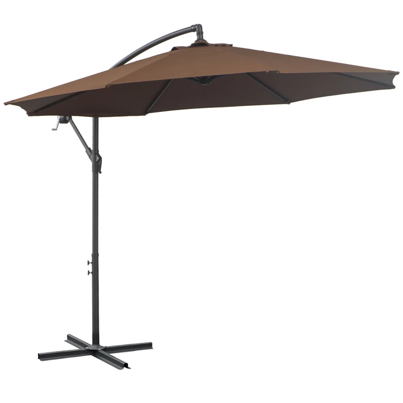 Outsunny Umbrelă Exterioară cu Manivelă, din Oțel și Poliester Rezistent la UV, Ø295x245 cm, Cafea