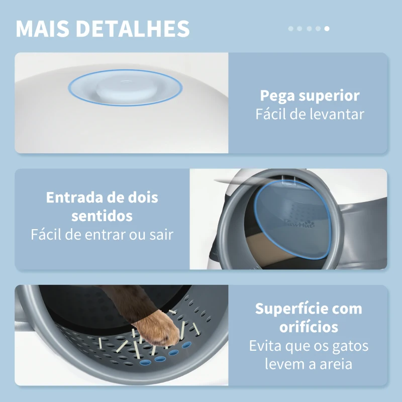 PawHut Caixa de Areia para Gatos Dobrável Caixa de Areia para Gatos Fechada com Pá 52x41x38 cm Branco e Cinza