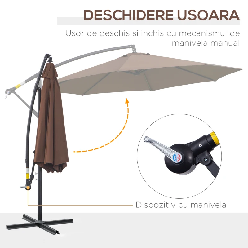 Outsunny Umbrelă Exterioară cu Manivelă, din Oțel și Poliester Rezistent la UV, Ø295x245 cm, Cafea