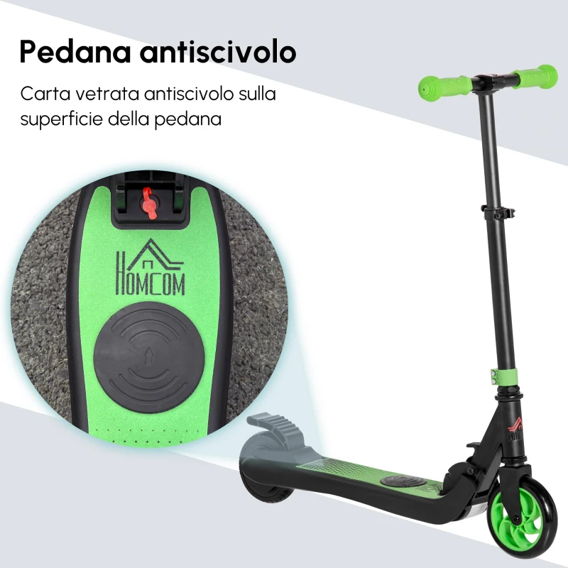 HOMCOM Monopattino Elettrico Pieghevole per Bambini 6+ Anni ad Altezza Regolabile, 71x36.5x75-80 cm, Nero e Verde