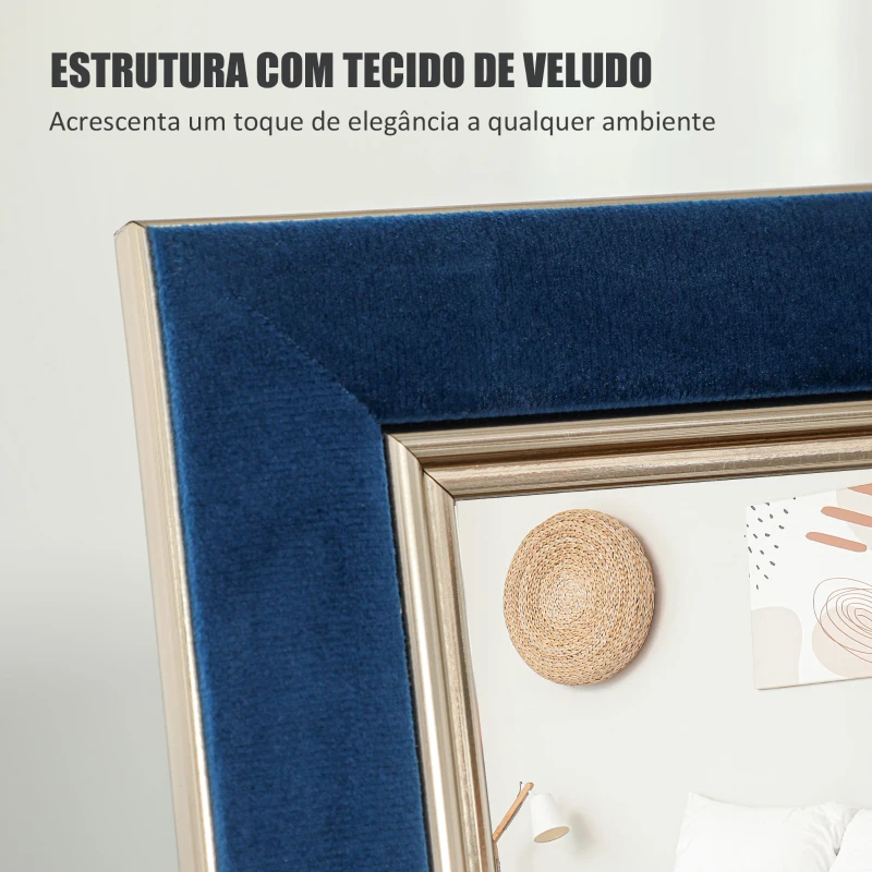 HOMCOM Espelho de Pé 50x150 cm Espelho de Corpo Inteiro com Estrutura em Veludo e Suporte para Sala de Estar Dormitório Azul