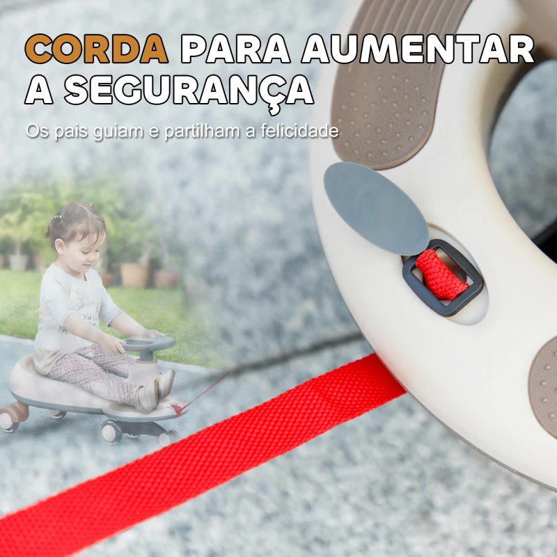 AIYAPLAY Carrinho Gira Gira para Crianças Carrinho Wiggle com Guiador para Pais Música Luz e Espaço de Arrumação 69x31x69 cm Cáqui