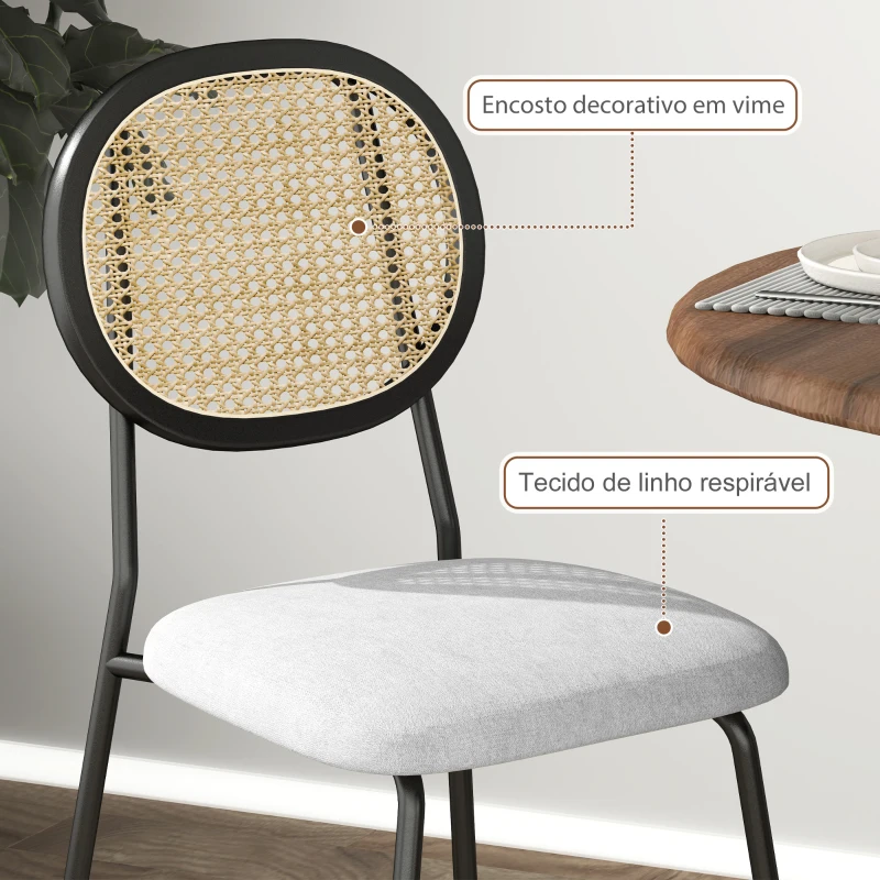 HOMCOM Conjunto de 2 Cadeiras de Sala de Jantar Cadeiras de Cozinha com Encosto em Vime Sintético 44x54x87 cm Cinza e Preto