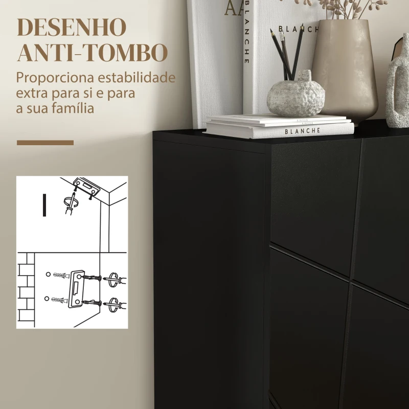 HOMCOM Móvel Sapateira de Entrada Armário Sapateira com Prateleiras Ajustáveis para 15-20 Pares de Sapatos 72x31,5x95 cm Preto