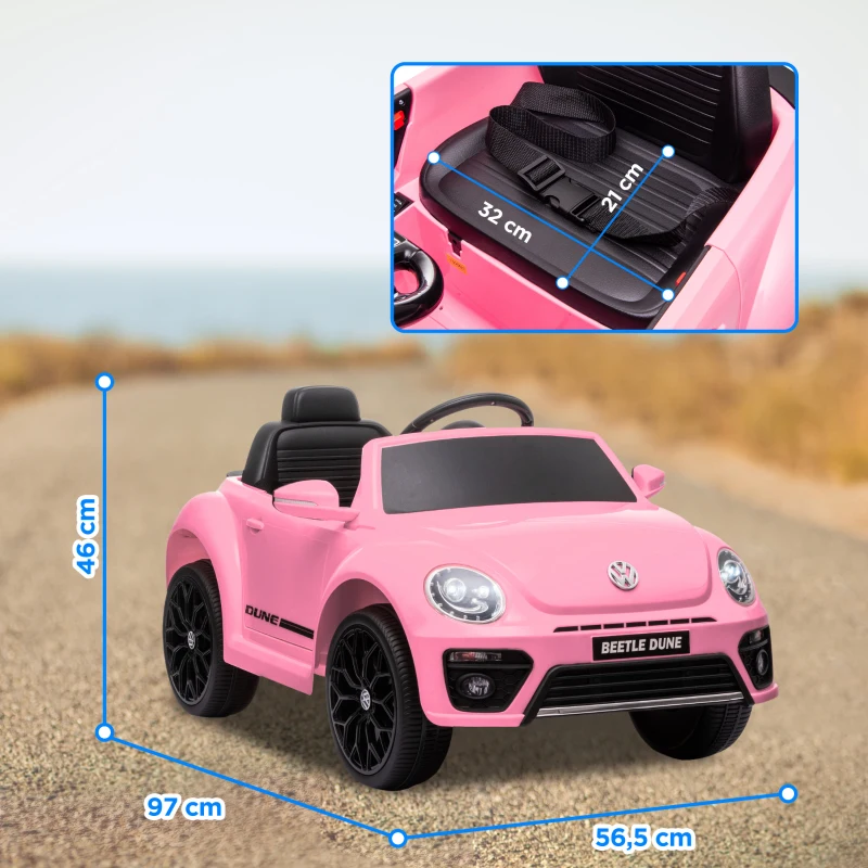 AIYAPLAY Coche Eléctrico para Niños de +3 Años Volkswagen Beetle con Batería 12V Mando a Distancia Faros Bocina y Música Rosa