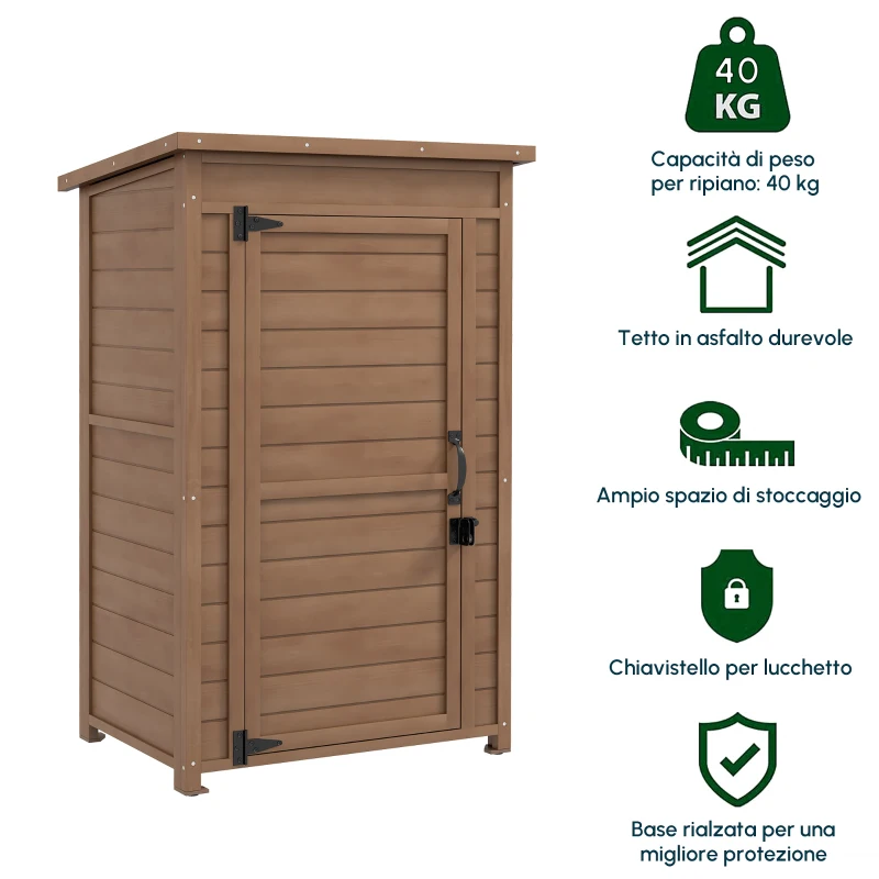 Outsunny Armadio da Giardino in Legno con Ripiano Regolabile e Catenaccio, 75x56x117cm, Marrone