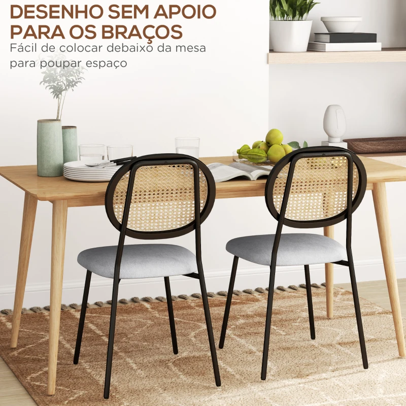HOMCOM Conjunto de 2 Cadeiras de Sala de Jantar Cadeiras de Cozinha com Encosto em Vime Sintético 44x54x87 cm Cinza e Preto