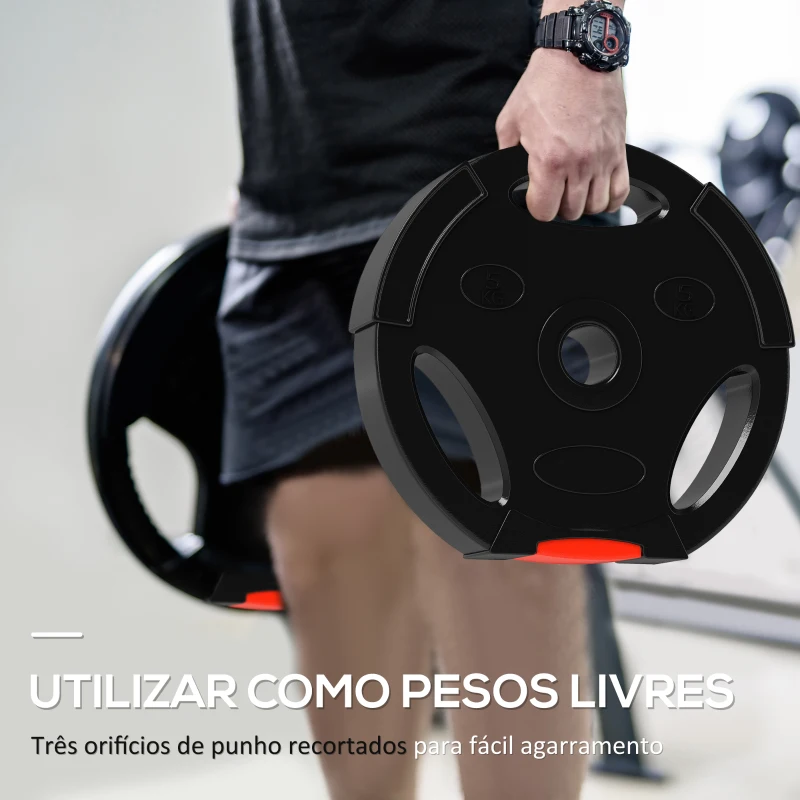 SPORTNOW Conjunto de Discos de Pesos de 4 Peças 2x5 kg e 2x2,5 kg com Orifícios de 2,5 cm para Treino Fitness Preto
