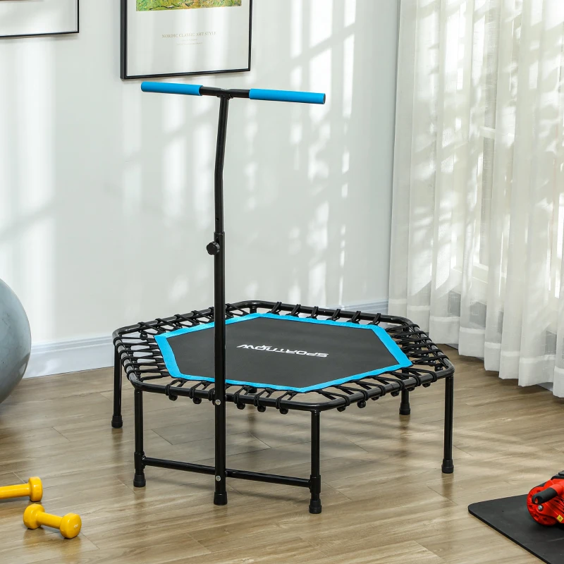 SPORTNOW Trampolim Fitness 114x114x132 cm com Guiador Ajustável em 3 Níveis Estrutura de Aço para Treino de Perna Corpo Azul