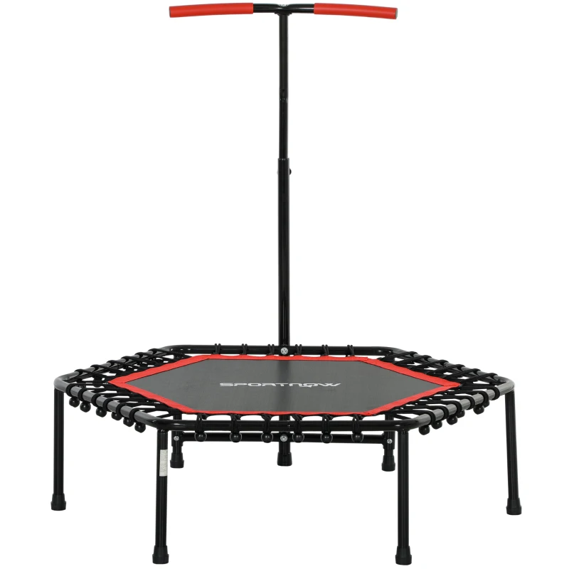 SPORTNOW Trampolim Fitness 114x114x132 cm com Guiador Ajustável em 3 Níveis Estrutura de Aço para Treino de Perna Corpo Vermelho