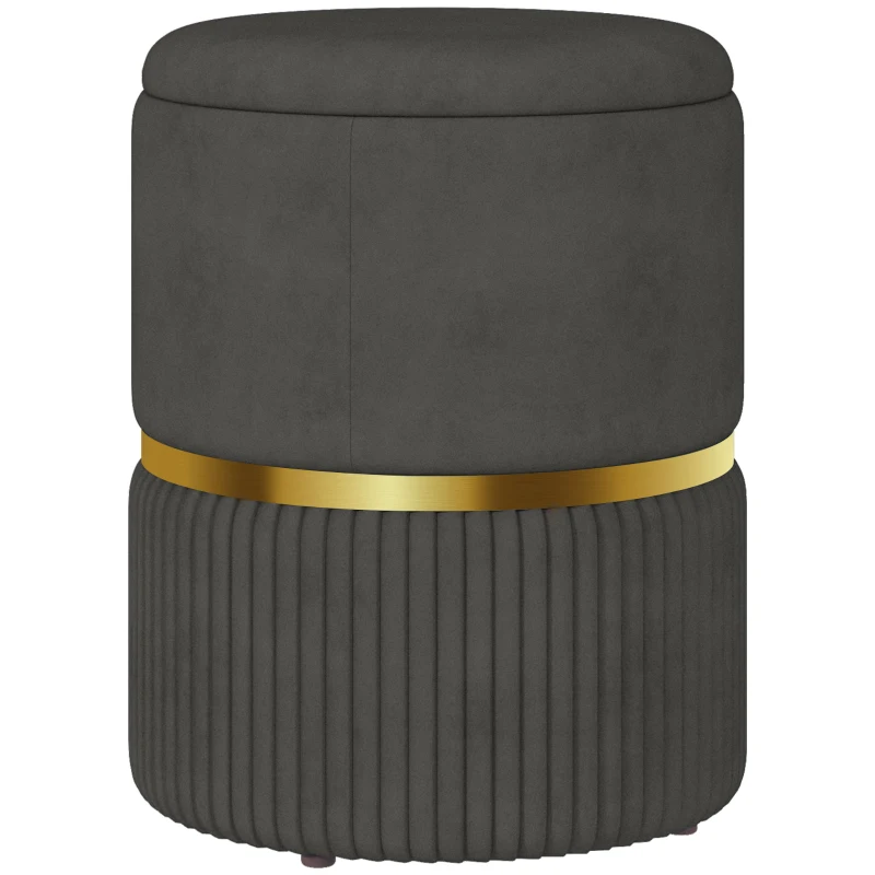HOMCOM Velvet-Feel Storage Ottoman - Grey