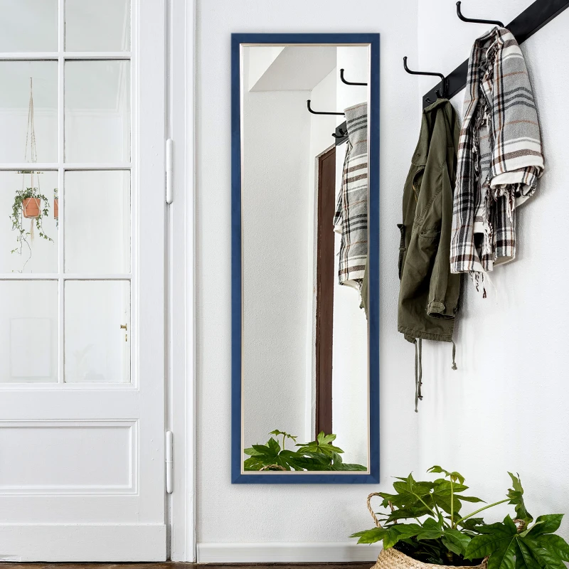HOMCOM Espelho de Pé 50x150 cm Espelho de Corpo Inteiro com Estrutura em Veludo e Suporte para Sala de Estar Dormitório Azul