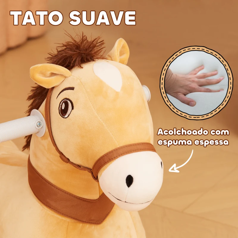 AIYAPLAY Cavalo Elétrico para Crianças de 18 a 36 Meses Cavalo de Brincar Elétrico com Bateria 6V e Música 69x34x53 cm Marrom