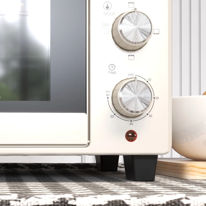 HOMCOM Mini Forno Elétrico 21L 1400W com Temporizador até 60min e Temperatura Ajustável até 230℃ 46x38,5x29 cm Creme e Prata