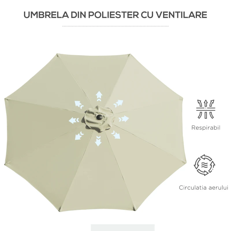Outsunny Umbrelă de Grădină Înclinabilă, cu Manivelă și Tijă Demontabilă, din Metal și Poliester, Ø295x250 cm, Albastru