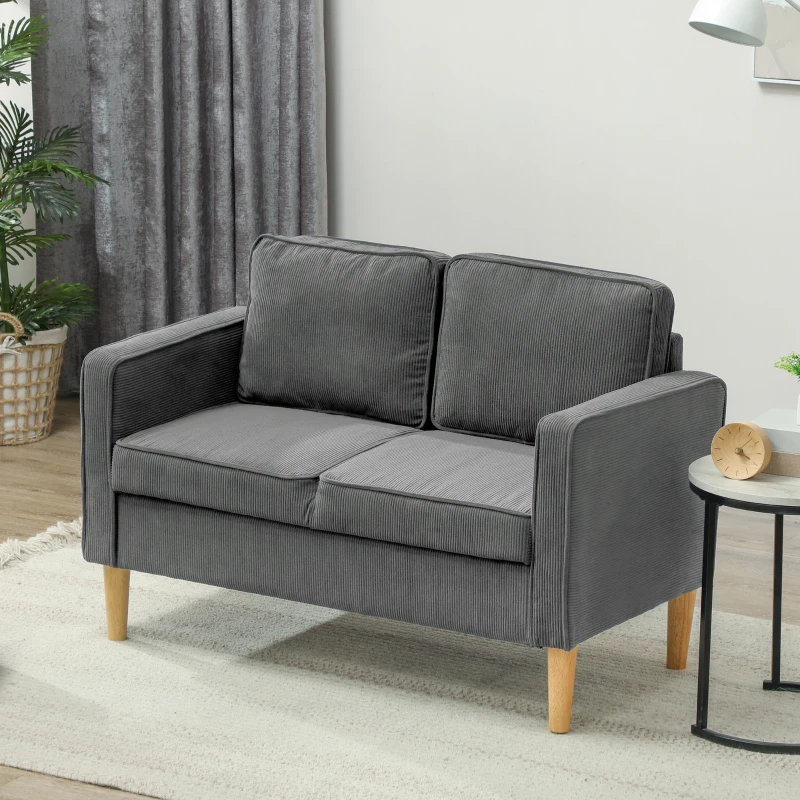 HOMCOM Small Two-Seater Corduroy Sofa - Grey