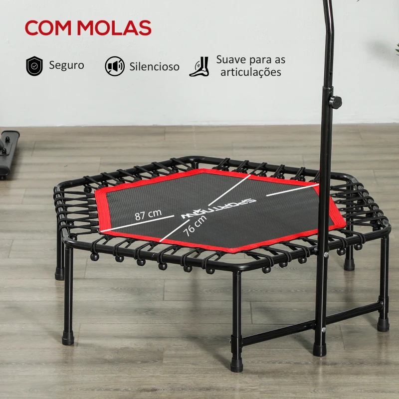 SPORTNOW Trampolim Fitness 114x114x132 cm com Guiador Ajustável em 3 Níveis Estrutura de Aço para Treino de Perna Corpo Vermelho