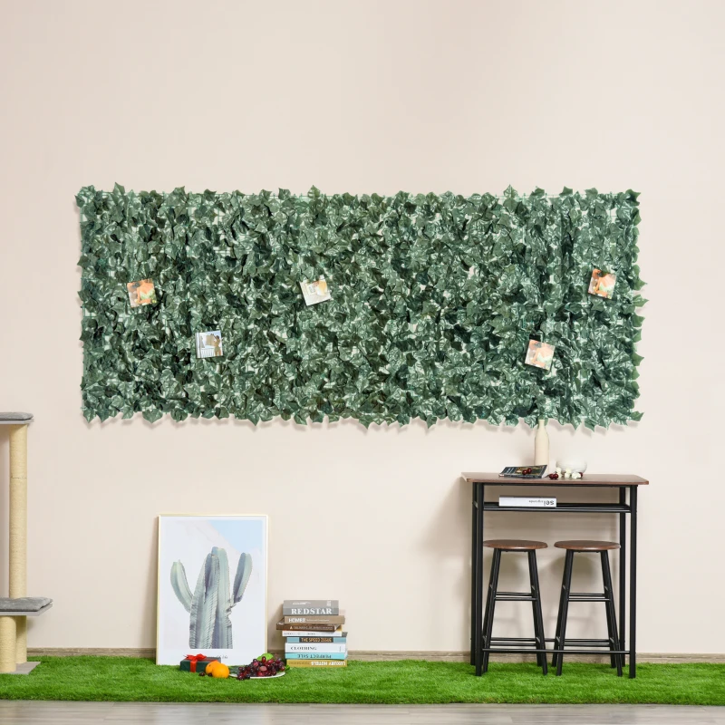 Outsunny Artificial Leaf Hedge Screen, Expandable Faux Privacy Fence Panel for Garden Outdoor Indoor Decoration, 2.4M x 1M, Dark Green