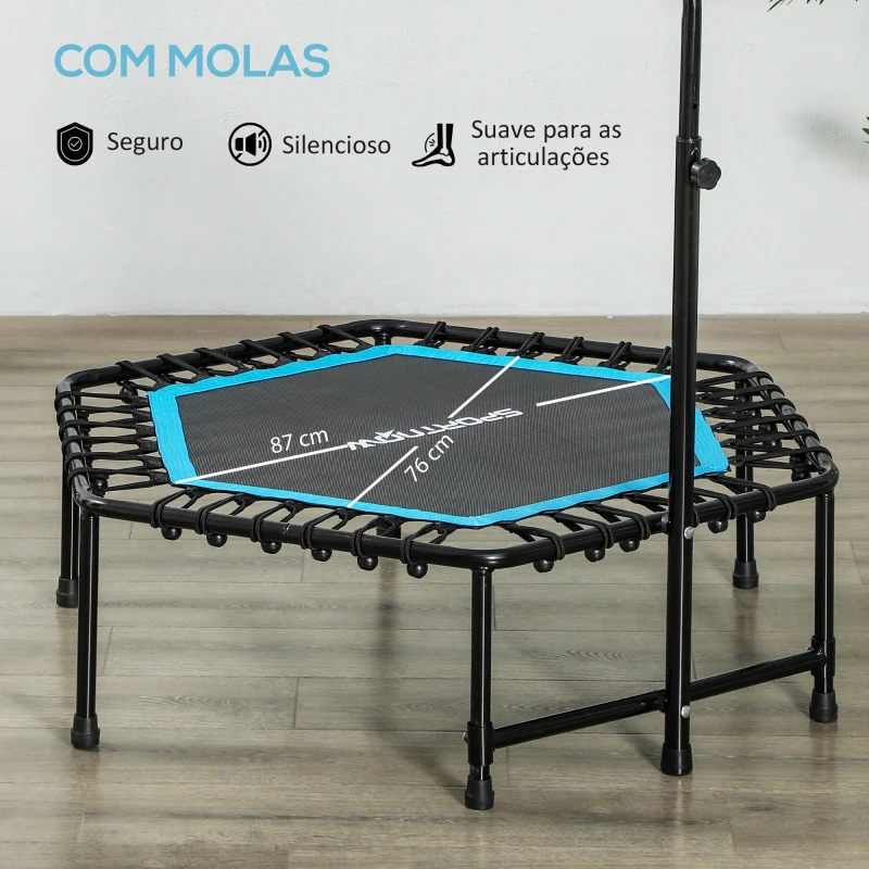 SPORTNOW Trampolim Fitness 114x114x132 cm com Guiador Ajustável em 3 Níveis Estrutura de Aço para Treino de Perna Corpo Azul