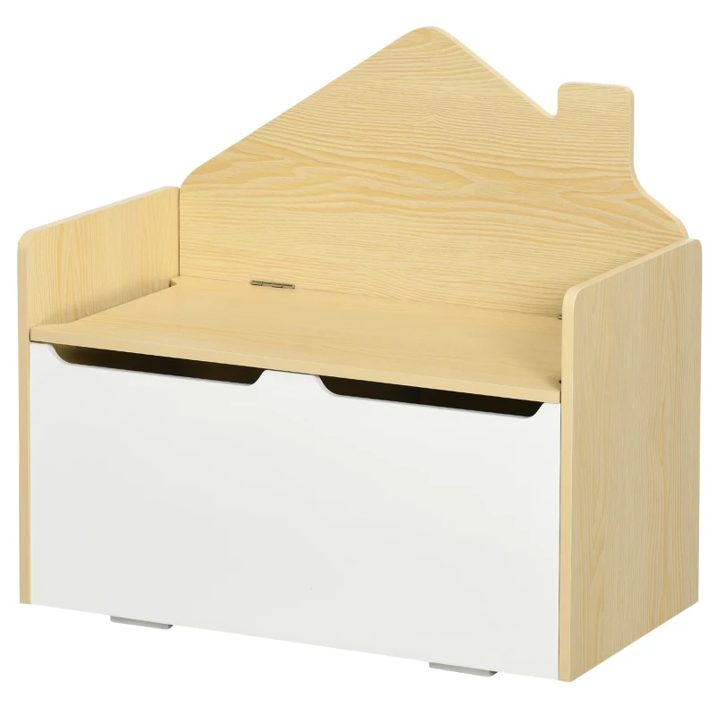 HOMCOM Baúl de Juguetes para Niños de +18 Meses Banco Infantil de Madera con Tapa y Respaldo Alto 62,5x34x61,5 cm Blanco