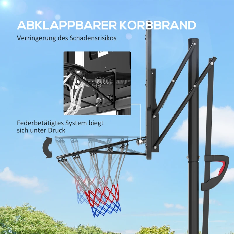 SPORTNOW Basketballständer, höhenverstellbare Korbhöhe 235-305 cm, befüllbare Basis mit Rädern, Schwarz(m-7)