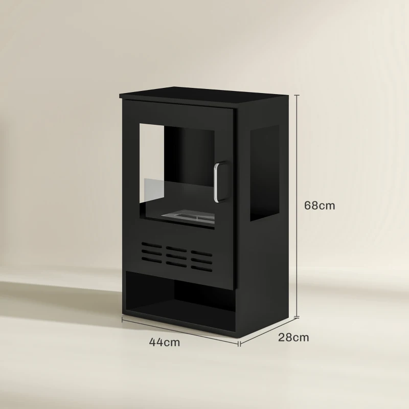 HOMCOM Șemineu pe Bioetanol de Podea cu Arzător de o Durată de 3,3 Ore, Bioșemineu din Oțel și Sticlă, 44x28x68 cm, Negru