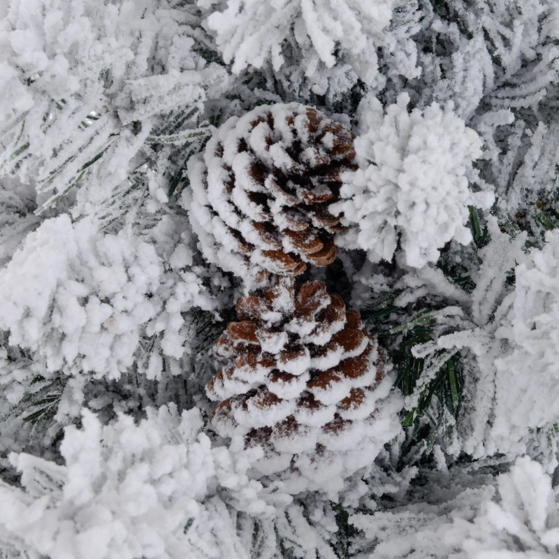 HOMCOM Árvore de Natal com Luzes LED 90 cm Árvore de Natal Artificial Nevado com 133 Ramos 14 Pinhas e Suporte de Metal Verde